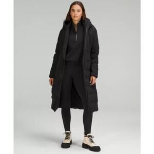 Lululemon Sleet Street Down Full Zip Long Hooded Puffer Parka Jacket Black Sz 6